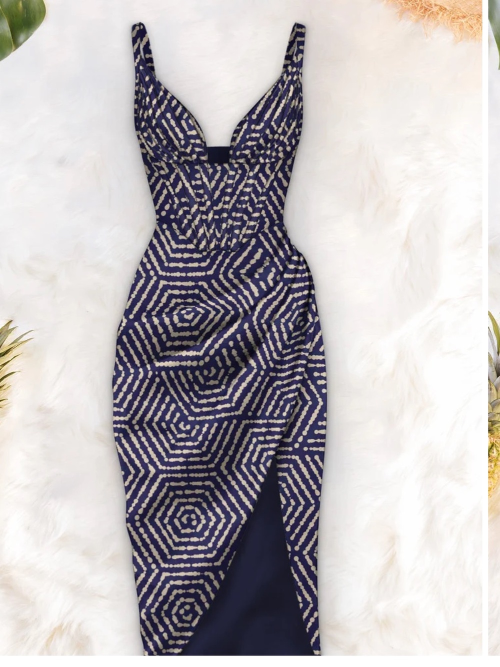 NWT Averie Dilla Draped Navy and White High Split Midi Dress XXL